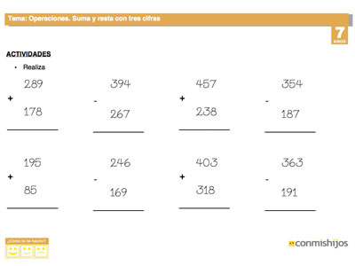 Ficha de repaso de sumas y restas