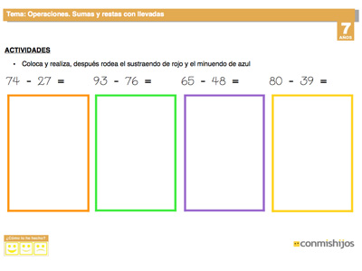 Ficha de repaso de sumas y restas