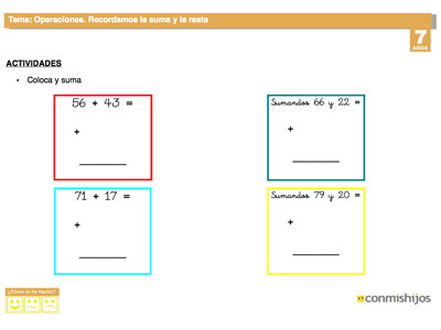 Ficha de repaso de sumas y restas