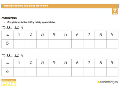 Ficha de las tablas del 5 y 6