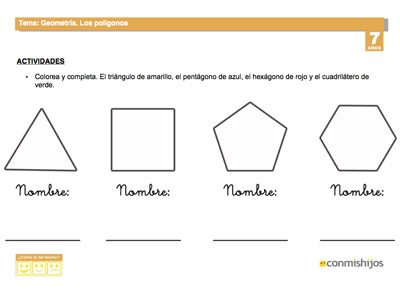 Ficha escolar de geometría. Los polígonos