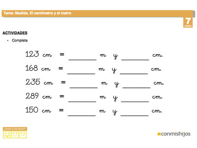 Resultado de imagen de ficha metros y centimetros