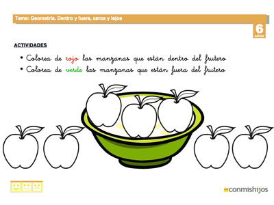 Ficha escolar para niños de cerca y lejos, dentro y fuera