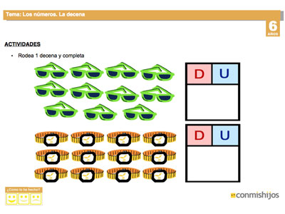Ficha de decenas y unidades
