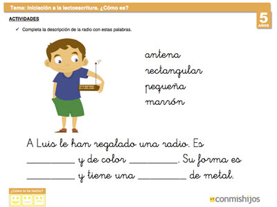 Ejercicio de escritura para niños