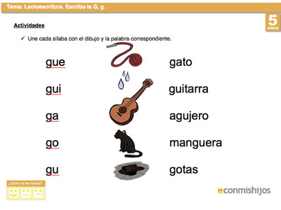 Ejercicios para aprende la letra g