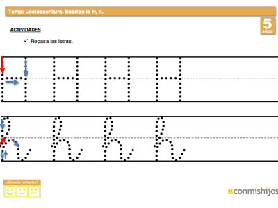 Ejercicio para aprender la letra h