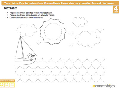 Líneas abiertas y cerradas. Matemáticas para niños