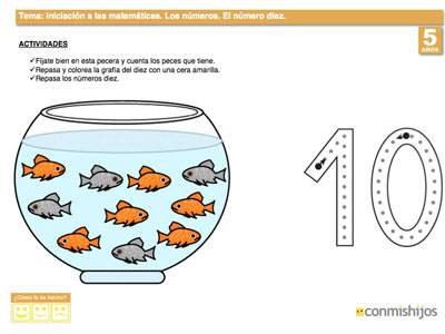 Ejercicio de matemáticas para niños. El número 10