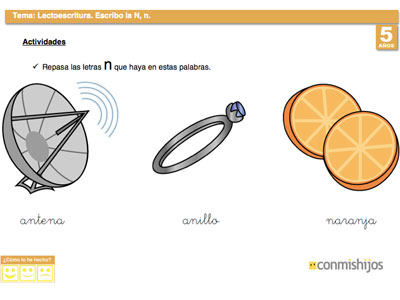 Ejercicios para aprender a escribir la letra N