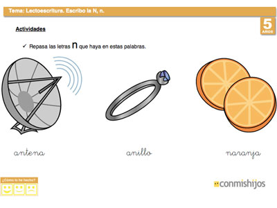 Ejercicios para aprender a escribir la letra N