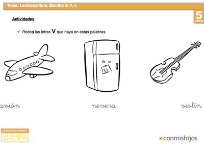 Ejercicio para aprender a escribir la letra V