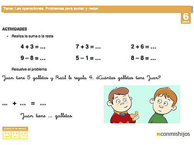 Fichas de sumar y restar