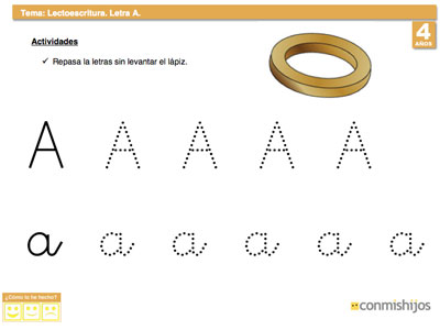 Ejercicio de lectoescritura para aprender la letra A