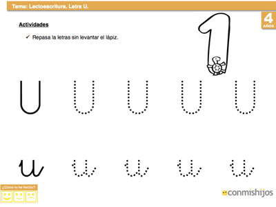 Lectoescritura para niños. Aprender la letra U