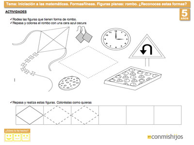 El rombo. Ejercicios de matemáticas para niños