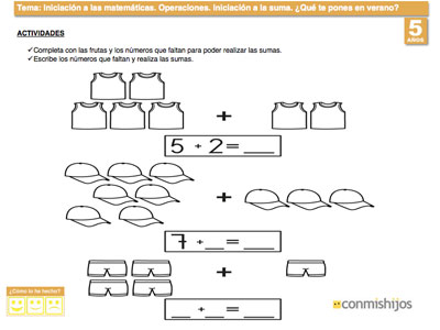 Ficha de operaciones matemáticas para niños