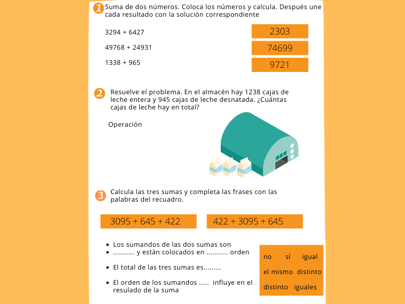 Sumas con llevadas de dos y tres cifras para 3º de Primaria