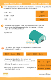 Sumas con llevadas de dos y tres cifras para 3º de Primaria