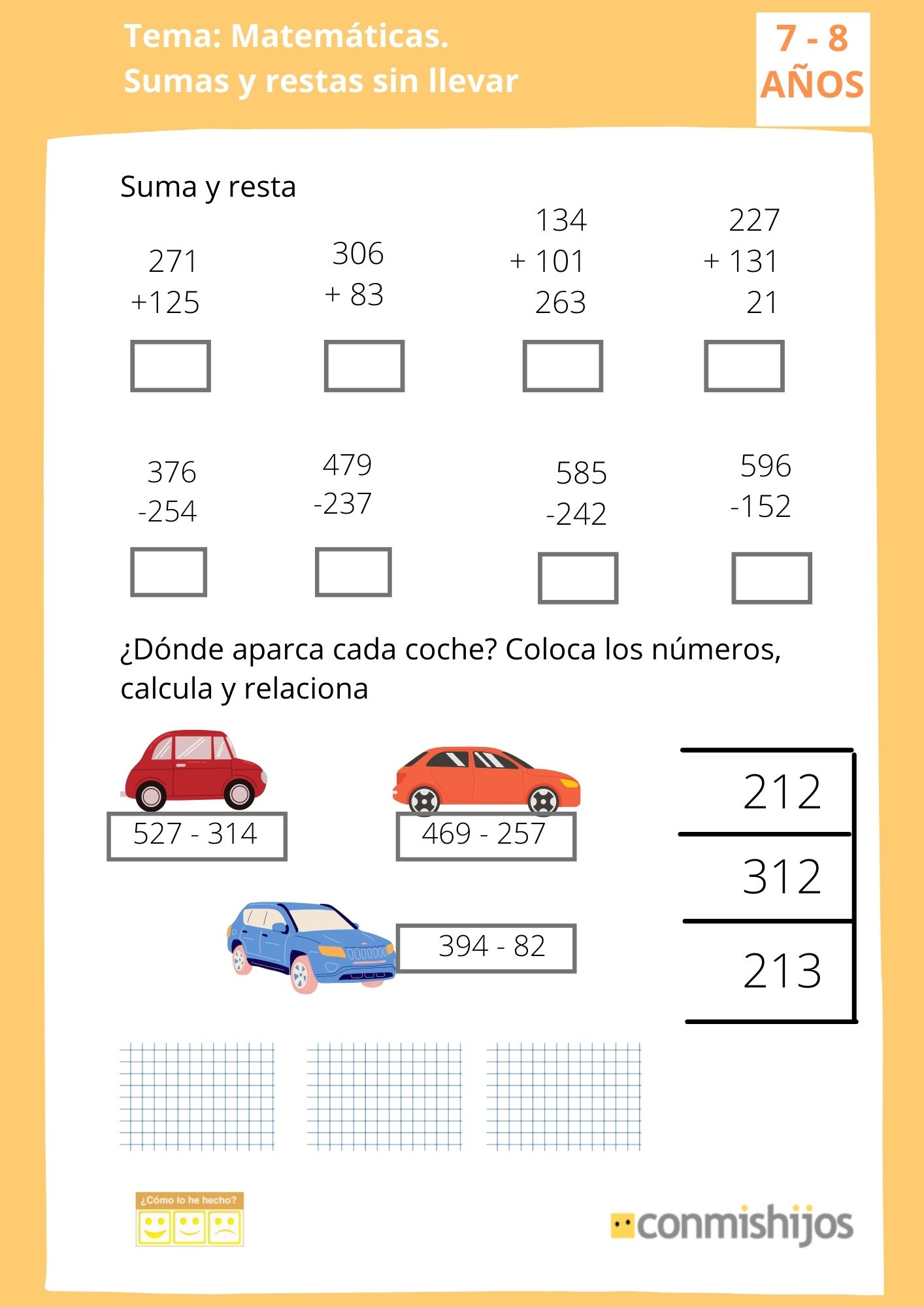 Sumas y restas sin llevadas, ficha de matemáticas