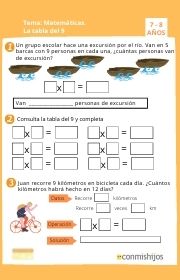 Tabla del 9. Ficha de matemáticas para niños