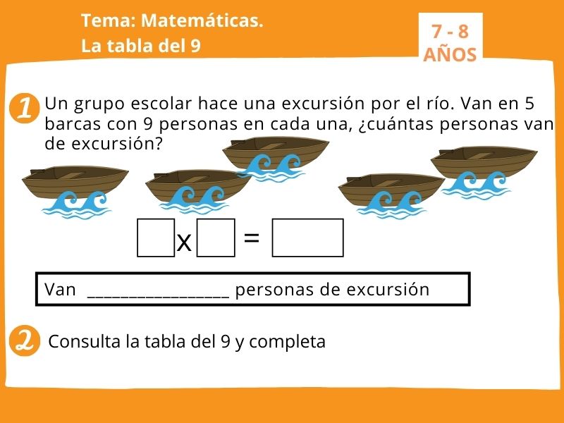 tabla del 9, ficha de multiplicar