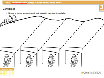 Aprender a hacer trazos inclinados. Fichas de grafomotricidad