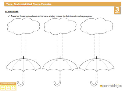 Ficha para que los niños aprendan a hacer trazos verticales